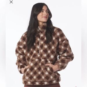 Glyder Sherpa Quarter Zip Espresso Buffalo Plaid Women’s Pullover Size Medium